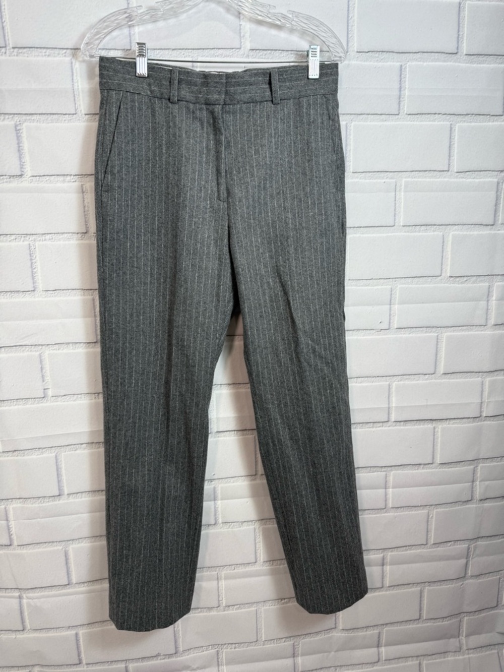 Sandro Paris Gray Pinstripe Wool Dress Classic  designer Pants Size 40 / US 8 - Picture 4 of 16